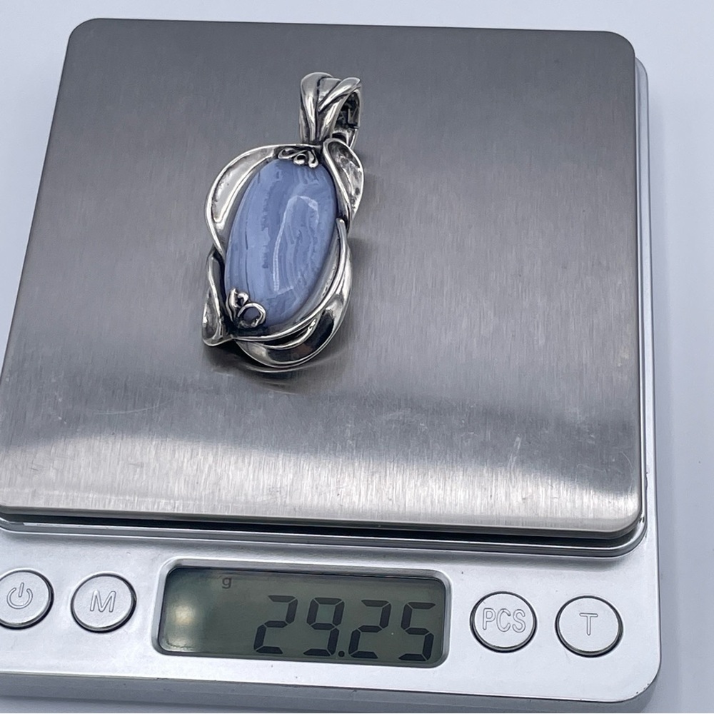 Carolyn Pollack Relios Blue Lace Agate Pendant 925 Sterling Silver Southwestern - Picture 7 of 9